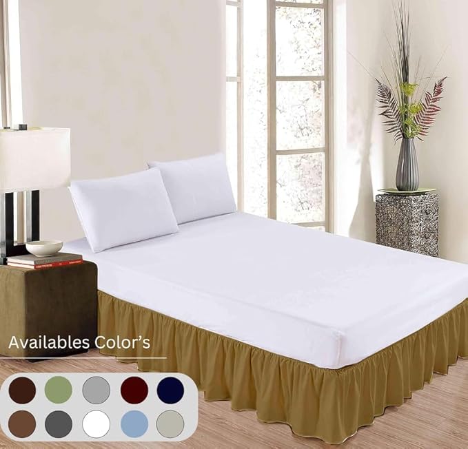 Ruffle Bed Skirt with Split Corners, Microfiber Dust Ruffled for a Perfectly Tailored Bedding Ensemble, Wrinkle and Fade Free, Easy Fit, Queen Size 15 Inch Drop, Taupe