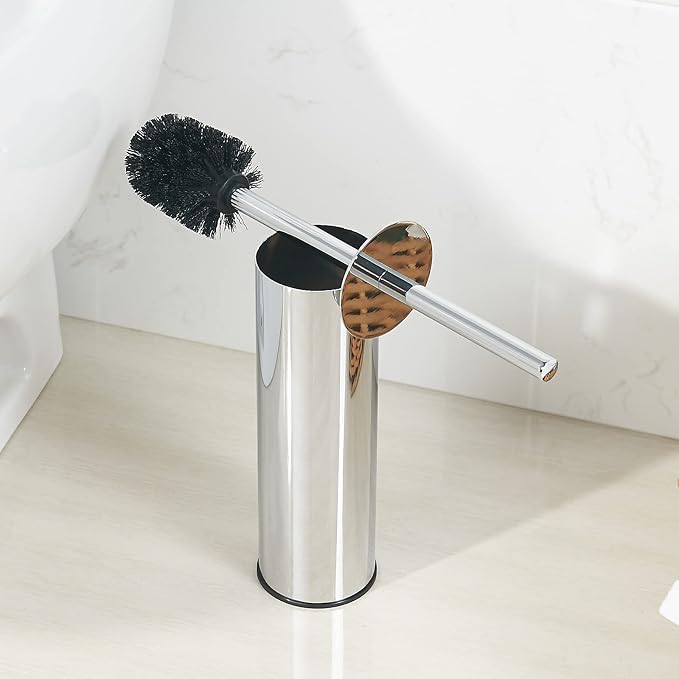Toilet Brush and Holder Set Chrome Stainless Steel, 304 Heavy Duty Round Toilet - Image 2