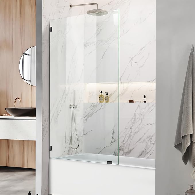 34" W x 58" H Frameless Single Fixed Bath Panel, Fixed Bathtub Screen by PHMUNY