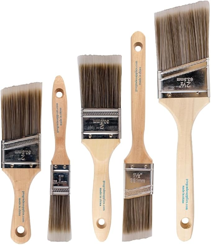 Pro Grade Paint Brushes, 5-Piece Paint Brush Set: Flat & Angle Brushes by ProGradeSupplies
