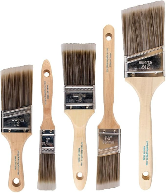 Pro Grade Paint Brushes, 5-Piece Paint Brush Set: Flat & Angle Brushes by ProGradeSupplies