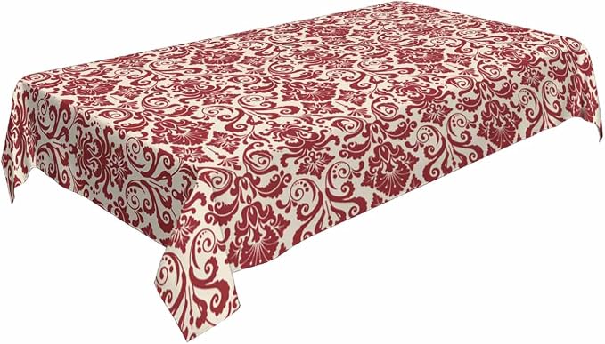 Vintage Damask Rectangular Tablecloth Red Floral 52x70 Table Cloth by Unknown