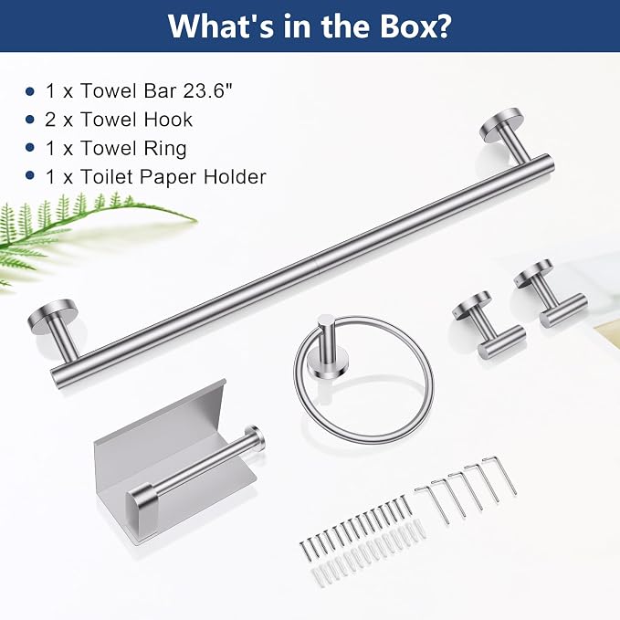 TQKAG 5 Piece Bathroom Towel Bar Holder Sets Brushed Nickel Bathroom Hardware - Image 8