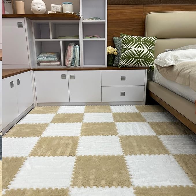 12Pcs Interlocking Carpet Tiles, Fluffy Play Mat Floor Tiles Thick Padded - Image 7