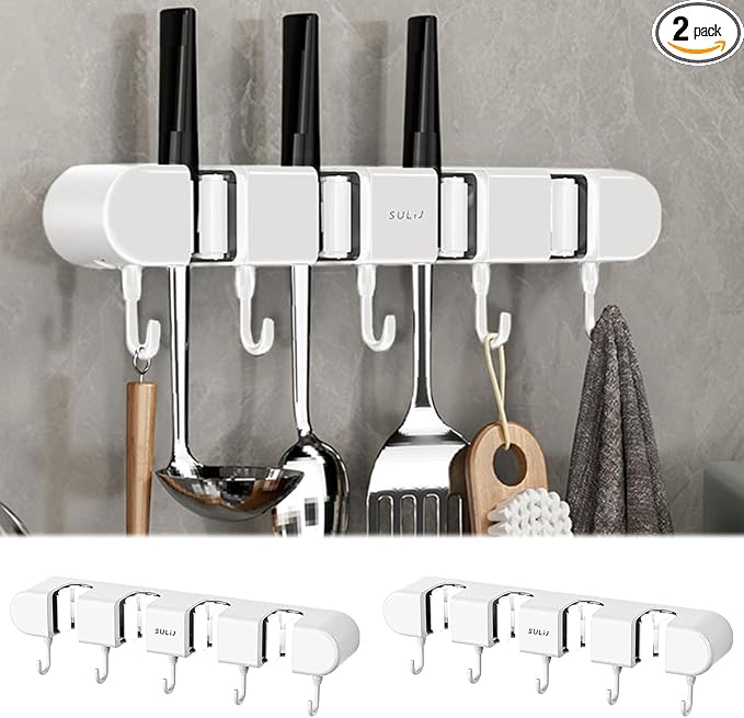 2Pcs Broom Holder Wall Mount, No-Drilling Self-Adhesive Mop and Broom Storage by ServingEveryFamily