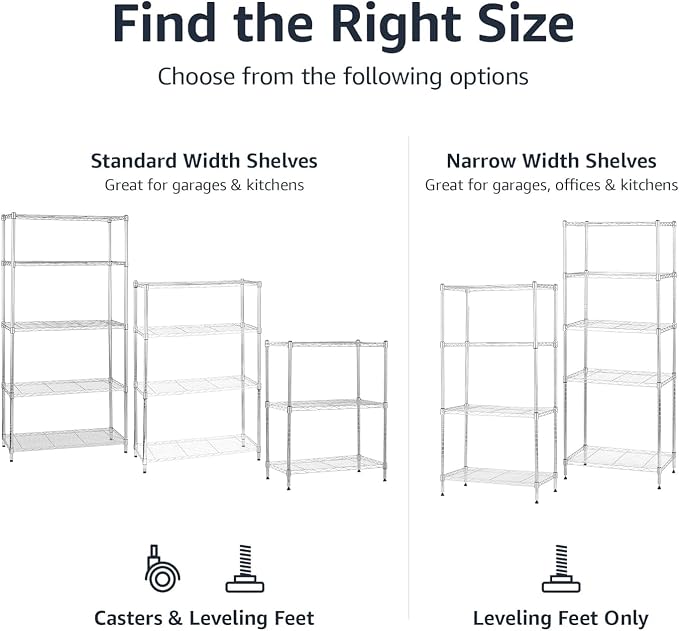 Amazon Basics 3-Shelf Adjustable Heavy Duty Steel Wire Rack Storage Shelving - Image 6
