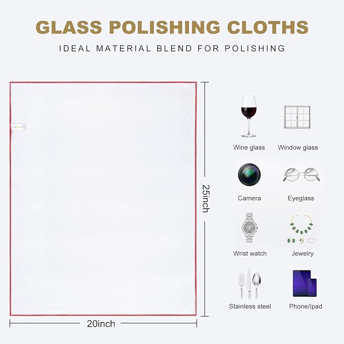 SINLAND Microfiber Glass Polishing Cloths Large Size Thick Lintless Drying - Image 2