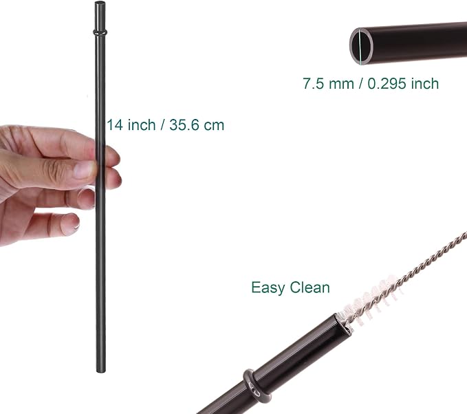 Dakoufish 14 inch Black Hard Plastic Straw Long Replacement Reusable Straws - Image 2
