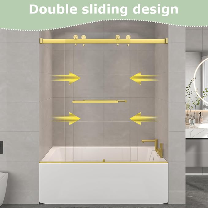 55"-60" W x 60" H Frameless Bathtub Shower Door, Double Sliding Shower Door - Image 2