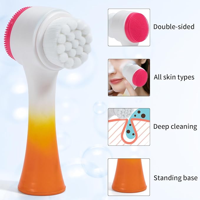 Face Brush 2 in 1, Silicone Facial Cleansing Exfoliating Brush Soft Bristles - Image 2