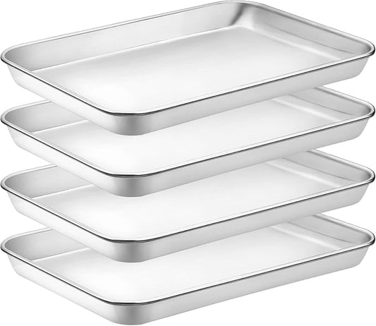 Quarter Sheet Pan Set of 4, CEKEE Stainless Steel Baking Sheet & Cookie Sheets by CEKEEBakingEasilyHappily