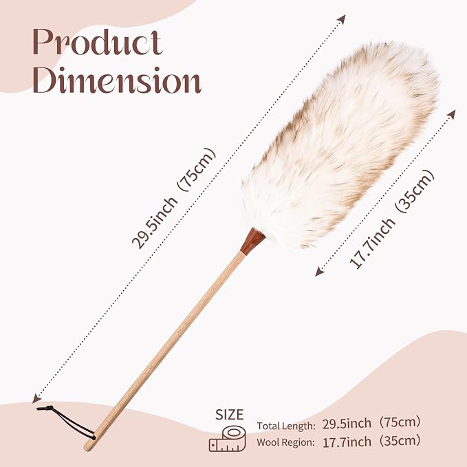 THARAHT Lamb Wool Duster Fluffy Long Handle Reusable - Image 2