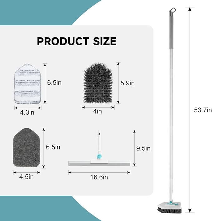 nacena Shower Scrubber with Long Handle, 4 in 1 Tile Tub Scrubber Brush with 3 - Image 2