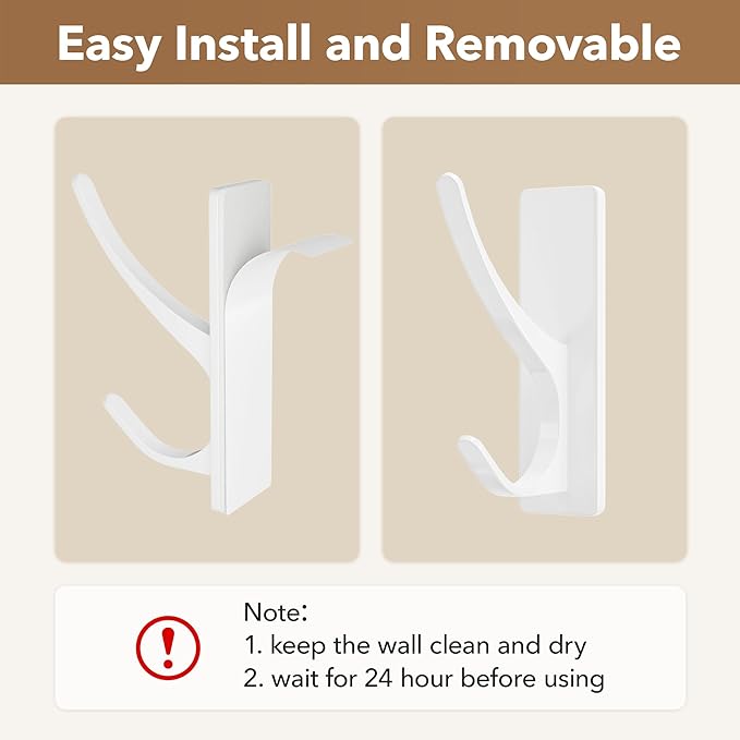 Self Adhesive Coat Hooks for Hanging, Heavy Duty Stainless Double Wall Hook for - Image 5