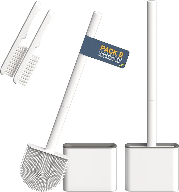 2 Pack Silicone Toilet Brushes & Holders– Includes 2 Crevice Brushes by Unknown