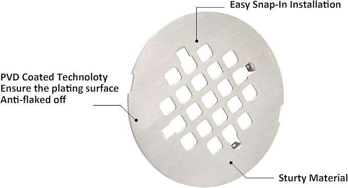 Artiwell 4-1/4” OD Snap-in Shower Drain Cover, Round Shower Drain Strainer Grid - Image 3