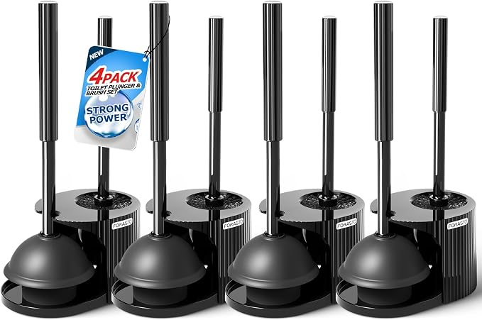 4Pack 2 in 1 Toilet Brush and Plunger Set, Extended Handle Plunger, Toilet Bowl by FORASTO