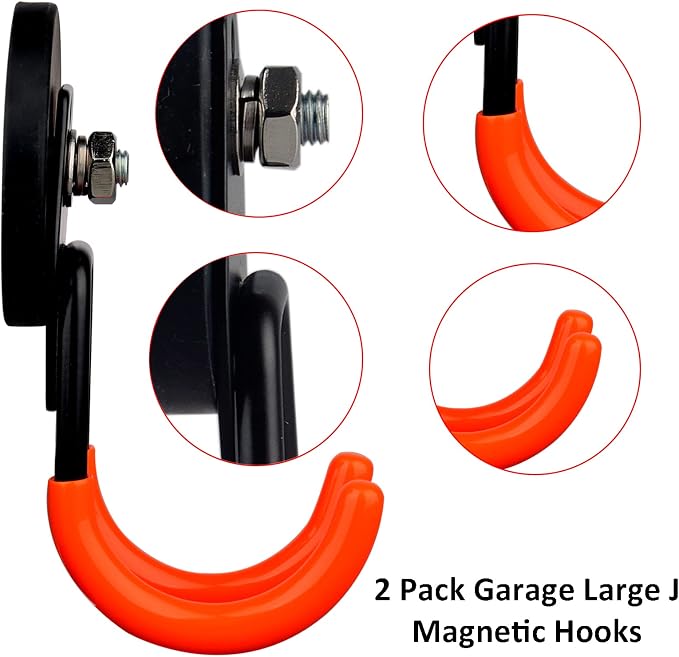ULIBERMAGNET Garage Strong Magnetic Hooks, 2 Pack Heavy Duty Large J Hooks - Image 4