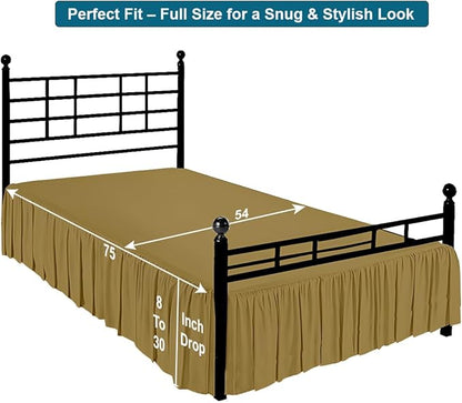 Shreem Linen Ruffled Bed Skirt with Split Corners, Gathered Style, 100% Microfiber, 15-Inch Drop, Dust Ruffle Bedskirt with Platform, Full, Taupe