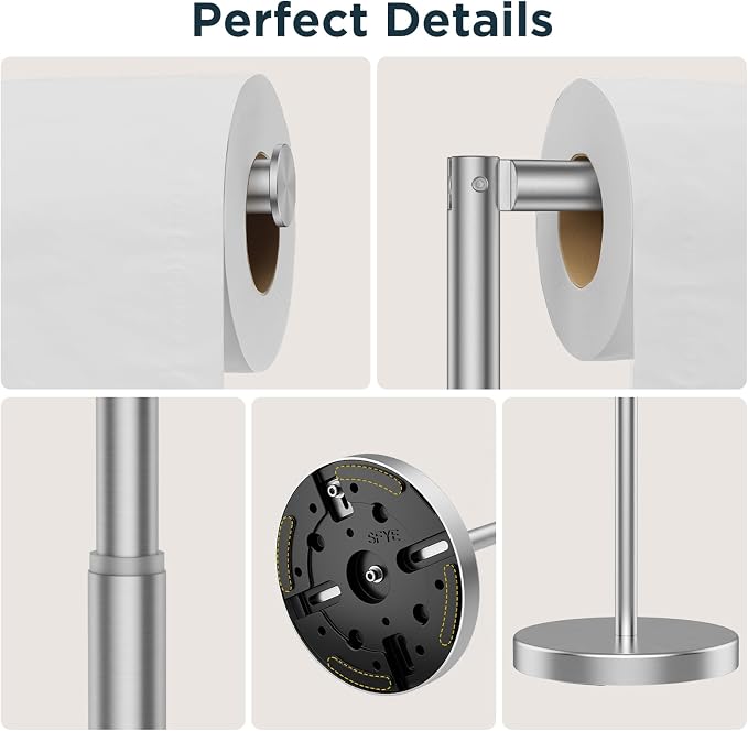 FORIOUS Toilet Paper Holder Stand Adjustable, Stainless Steel Freestanding - Image 6