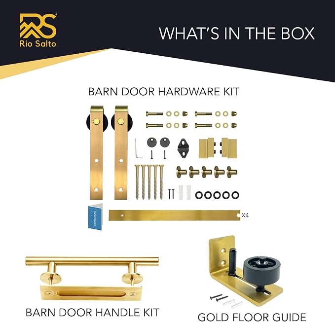 Rio Salto Brushed Brass Gold Barn Door Hardware Kit – 72" Track System - Image 6
