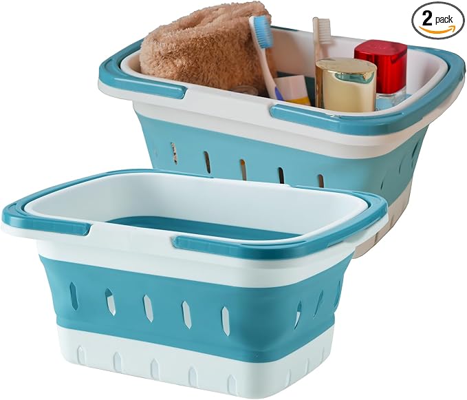2 Pack Portable Folding Plastic Shower Caddy Basket, Perforated, Travel by Unknown