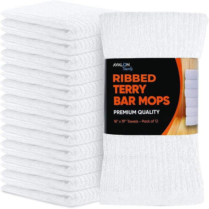 Avalon Towels Ribbed Bar Mop Towels Size 16"x19" – Absorbent and Durable by AvalonTowels
