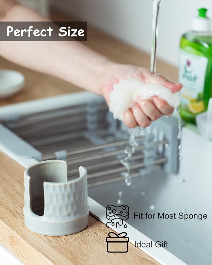 Sponge Holder for Kitchen Sink Counter, Dish Sponge Dish Rack Ceramic Brush - Image 5