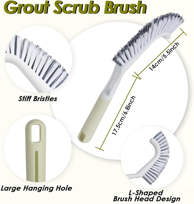 Heavy Duty Scrub Brush with Long Handle, Grout Cleaner Brush, Stiff Bristles - Image 4
