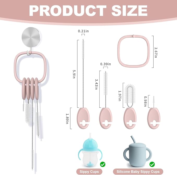 YOTIME Standing Straw Cleaner Brush Set, 4in1 Reusable Straw Brushes - Image 2