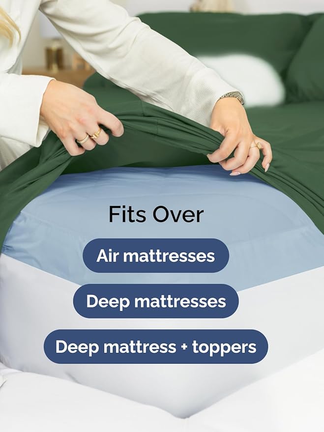 Extra Deep King Fitted Sheet - Hotel Luxury Single Fitted Sheet Only - Easily Fits 18 inch to 24 inch Mattress - Ultra Soft, Wrinkle Free with Extra Deep Pockets - Breathable & Comfy - Emerald Green