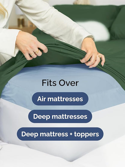 Extra Deep King Fitted Sheet - Hotel Luxury Single Fitted Sheet Only - Easily Fits 18 inch to 24 inch Mattress - Ultra Soft, Wrinkle Free with Extra Deep Pockets - Breathable & Comfy - Emerald Green