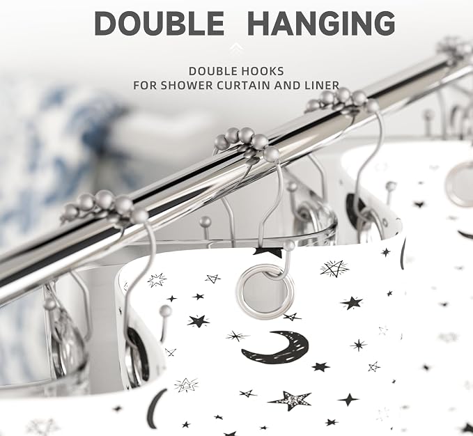 Shower Curtain Hooks Silver, Bathway Shower Curtain Rings Rust Proof, Shower - Image 5