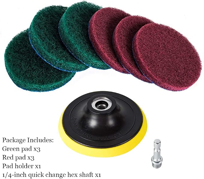 Kichwit 4 Inch Drill Power Brush Tile Scrubber Scouring Pads Cleaning Kit - Image 2