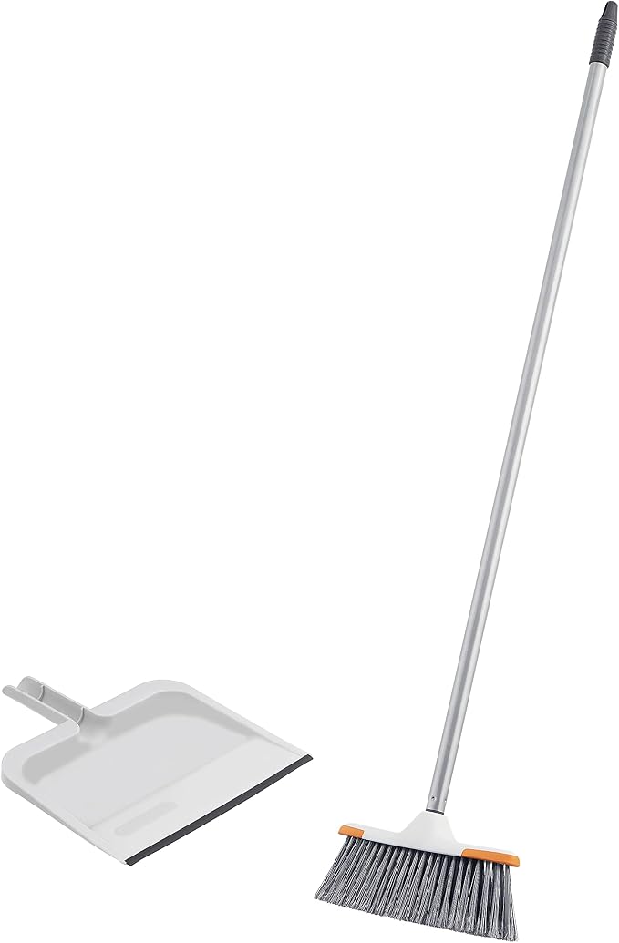 Superio Angle Broom and Clip-On Dustpan Set, Slim Hand Broom Telescopic Handle by Superio