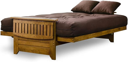 Nirvana Futons Brentwood Tray Arm Futon Sofabed Set - Queen Frame, 8" Microfiber Fudge Mattress, Heritage Finish