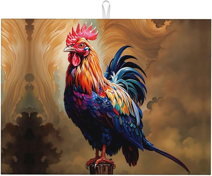 Rooster Dish Drying Mat Highly Absorbent Double-Sided Microfiber by Ovitssrk