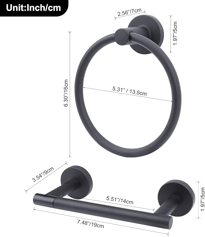 Matte Black Toilet Paper Holder Set, Stainless Steel Towel Ring, Double Post - Image 7