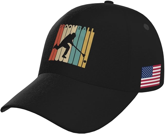 Vintage Style Broomball Outdoor Curved Brim Baseball Hat by Unknown