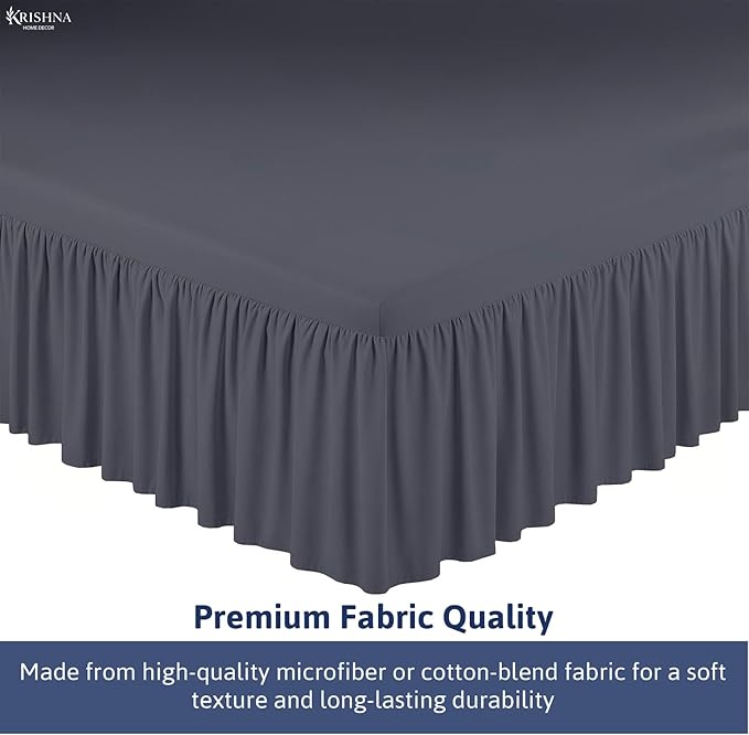 KRISHNA Ruffled Bed Skirt with Split Corners King, 100% Microfiber Hotel Quality, 10 Inch Drop Dust Ruffle Gathered Bedskirt with Platform, 78" x 80", Dark Grey