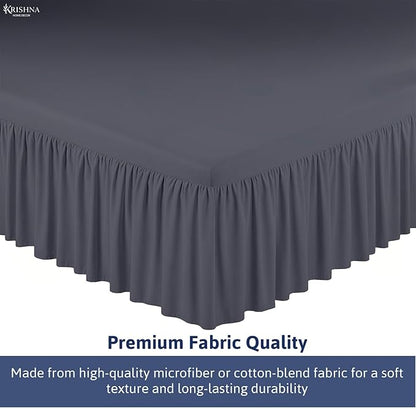KRISHNA Ruffled Bed Skirt with Split Corners Queen, 100% Microfiber Hotel Quality, 14 Inch Drop Dust Ruffle Gathered Bedskirt with Platform, 60" x 80", Dark Grey