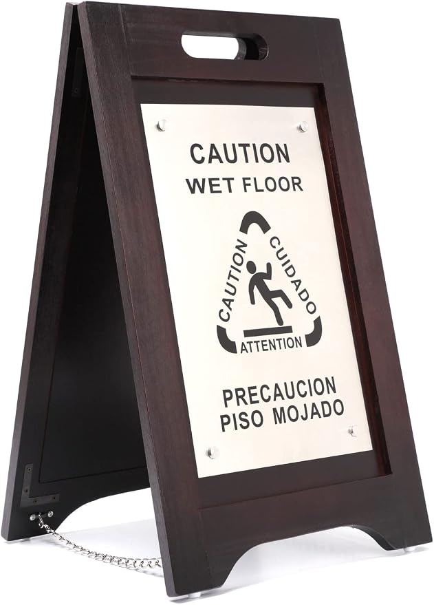 Premium Wooden Caution Wet Floor Sign – Bilingual w/Non-Skid Plastic Feet by WholesaleHotelProducts