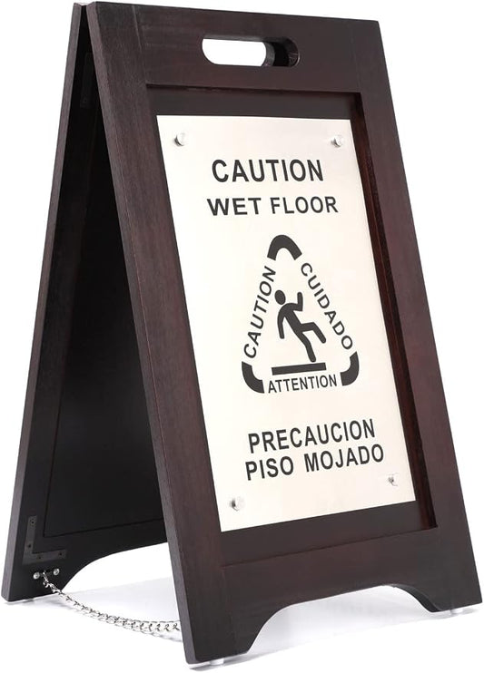 Premium Wooden Caution Wet Floor Sign – Bilingual w/Non-Skid Plastic Feet by WholesaleHotelProducts