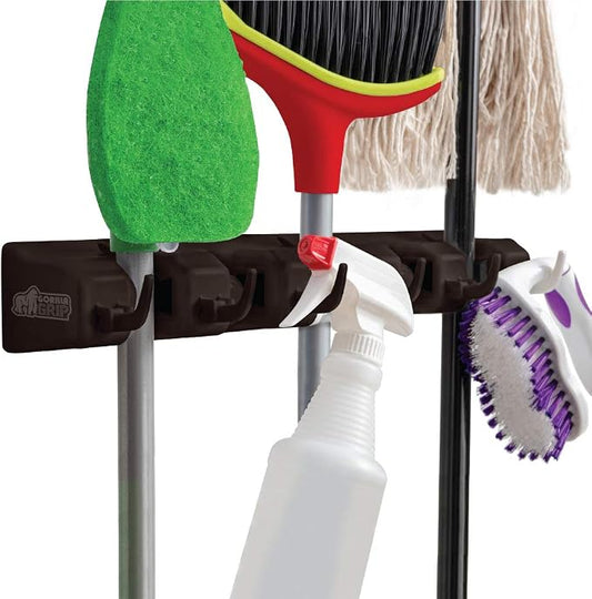 GORILLA GRIP Wall Mount Hook Fixture, Also Includes Slots to Hold Mop, Easy by GorillaGrip