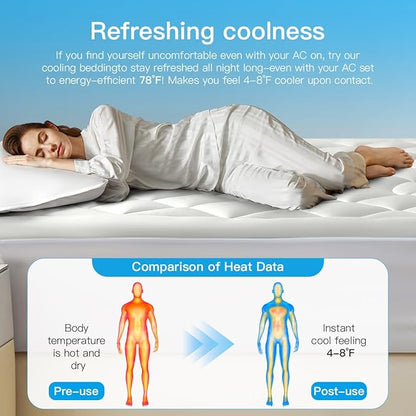 Cooling Mattress Topper Queen Size - Pillow Top Mattress Pad for Hot Sleepers - Breathable Ultra Soft Mattresses Protector with 8-21 Inch Deep Pocket (60x80 inch, Pearl White)