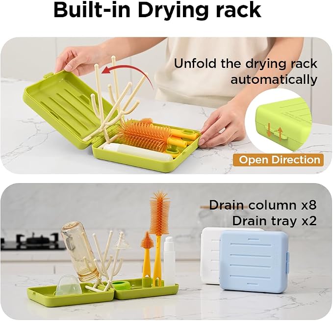 Travel Bottle Brush with Portable Bottle Drying Rack, Baby Bottle Brush - Image 3