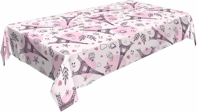 Paris Eiffel Tower Table Cover 52x70 Love Heart Coffee Cake Pink Table Cloth by Unknown