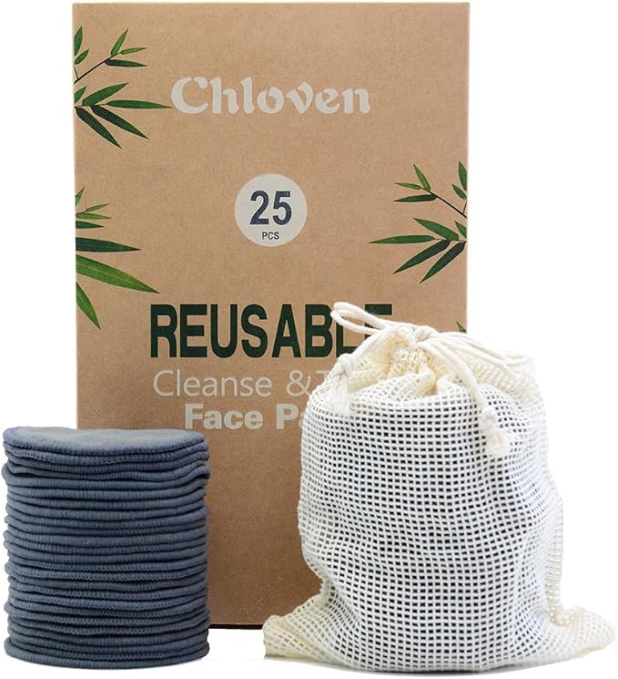 Chloven 25 Pack Charcoal Bamboo Reusable Makeup Remover Pads by ChlovenUS