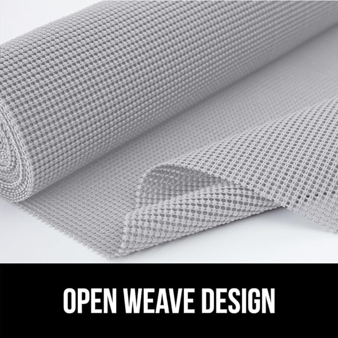 GORILLA GRIP powerGRIP Drawer Shelf and Cabinet Liner, Thick Strong Hold, Non-Adhesive Liners Protect Kitchen Cabinets and Cupboard, Bathroom Drawers, Easy Install, Breathable Mat, 24" x30' Light Gray