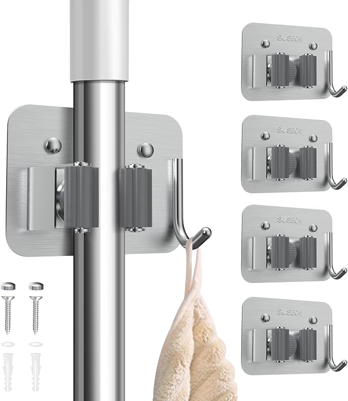 nacena Broom Holder Wall Mount, 4 Packs Silver Stainless Steel Mop and Broom by Unknown